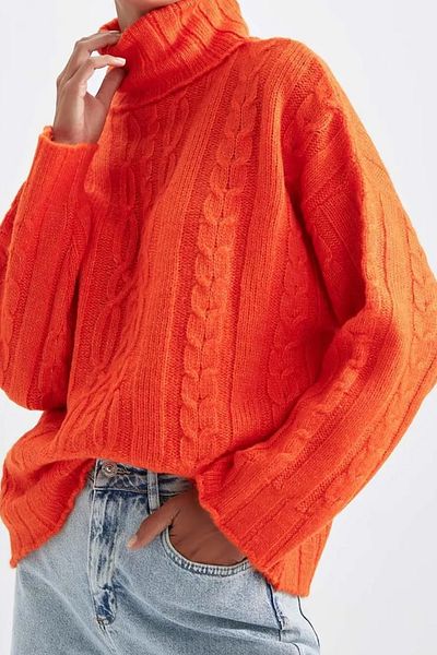VAGGON Orange Knitted High-Rise Knitwear Women's Sweater - Prm1030
