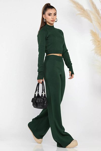 GÜLSELİ Emerald Green Women's Half Fisherman Knit Crop Sweater Pants Knitwear Bottom-Top Suit