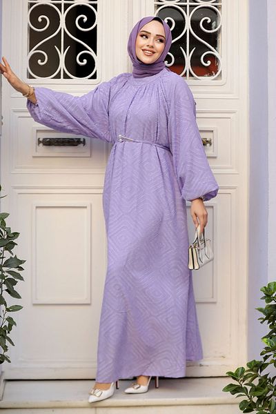 Neva Style Rochie Hijab cu Motiv Liliac - 14291LILA
