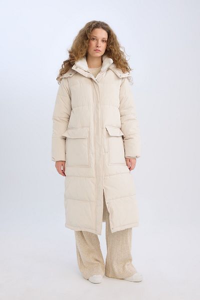 DeFacto Parka s dlouhým péřovým kabátem – oversize, kapuce, kapsa na zip C9701Ax24Cw
