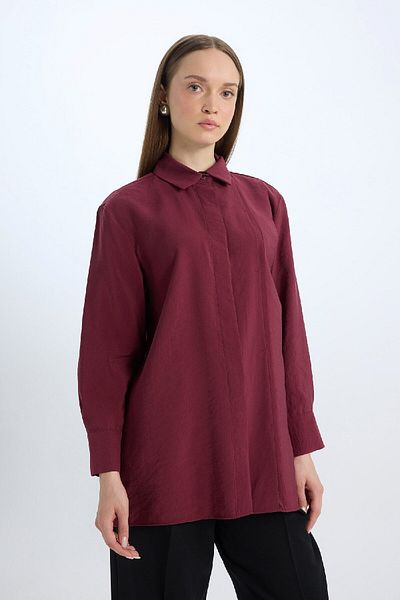 DeFacto Relax Fit Modal Basic Solid Long Sleeve Shirt Tunic D8523Ax24Wn