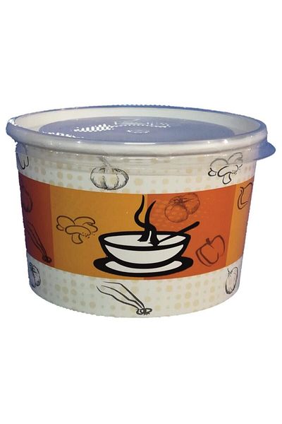 ÇELİKPENÇE Srt 100 Pieces Cardboard Soup Bowl with Lid 16 oz
