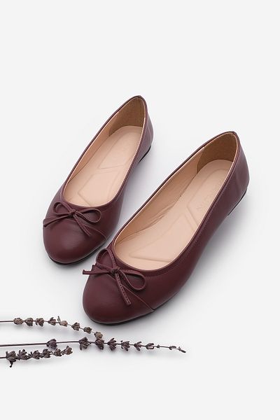 Marjin Burgundy Casual Babet - Bow Detailed Women's Babet