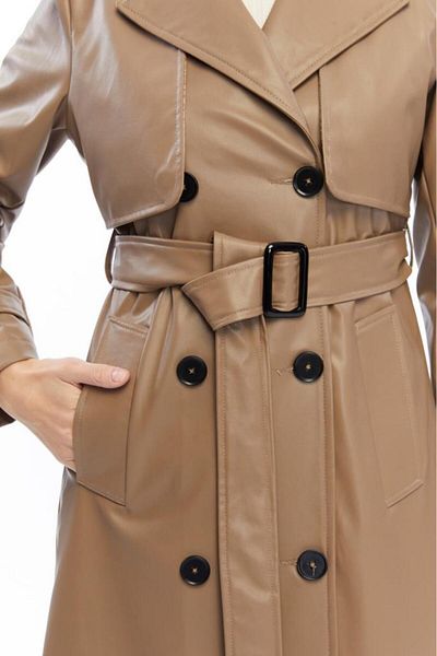 Jamila Long Leather Trench Coat with Double Pockets