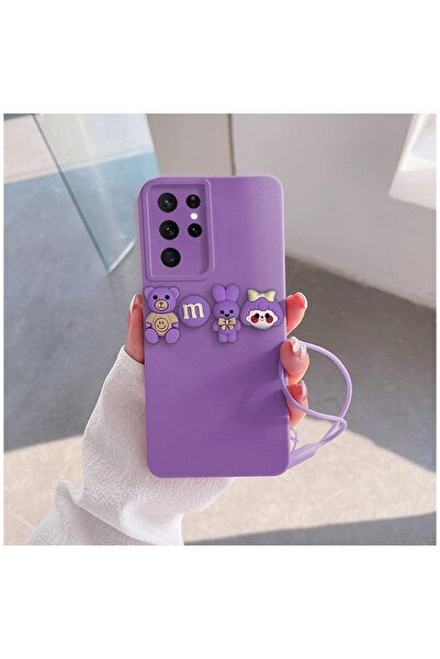 Zebana Samsung Galaxy S21 Ultra Uyumlu Kılıf Love Bear Silikon Kılıf Lila