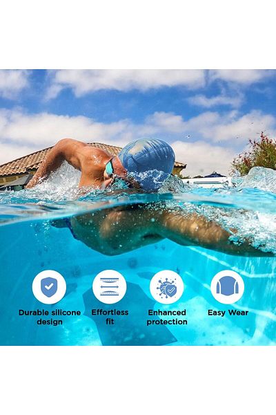 Endless Comfortable Silicon Swimming Cap | Waterproof | Ear Pockets | Free Size | Blue