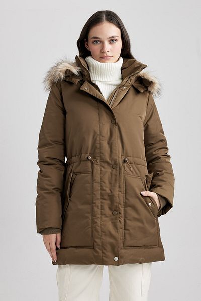 DeFacto Palton supradimensionat cu glugă din blană artificială - Parka detașabilă A4074ax23wn