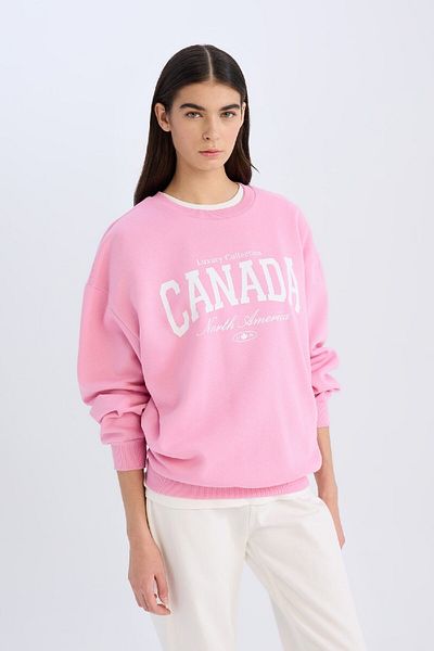 DeFacto Oversize Wide Fit Crew Neck με στάμπα χοντρό φούτερ D9805ax24wn