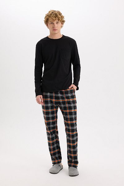 DeFacto Σετ πιτζάμες Crew Neck Regular Fit - Μακρύ μανίκι, καρό επάνω και κάτω μέρος C6122ax24wn
