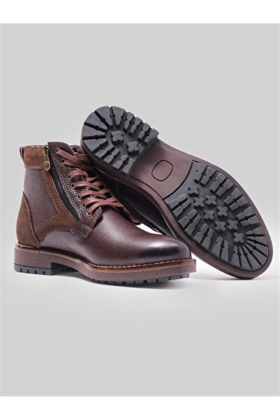 Slope Ανδρικές μπότες από γνήσιο δέρμα - Καφέ, ανθεκτικές στο νερό και το κρύο, αντιολισθητική σόλα 738