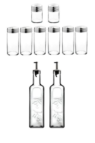 Paşabahçe Seasoning Set Glass 10 Piece Oil Bowl, Vinegar Bowl, Salt Bowl, Spice Bowl, Dowry Set
