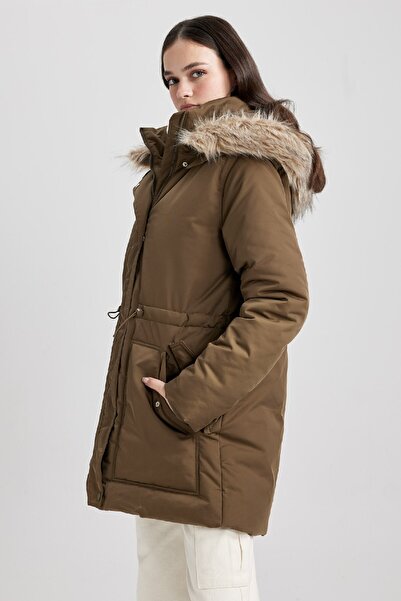 DeFacto Oversize kabát s kapucí z umělé kožešiny – odnímatelná parka A4074Ax23Wn