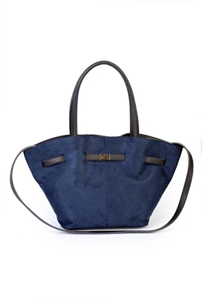 chocolatebag حقيبة كتف نسائية من جلد الغزال باللون الأزرق الداكن موديل Lio