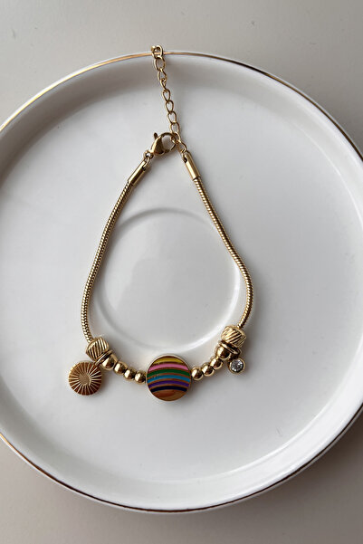 Fubena Altın Renk Gökkuşağı Çelik Bileklik