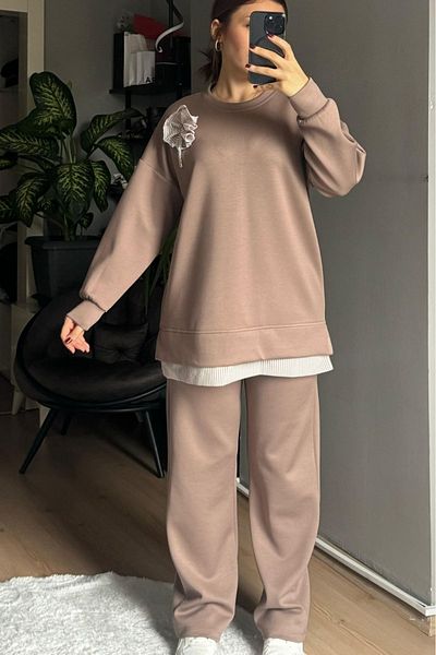 Qenz Σετ Hijab με λουλούδια βιζόν