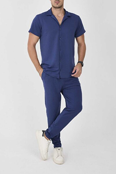 MCZ GİYİM Navy Blue Color Crepe Fabric Slim Fit Men's Trousers - Shirt Bottom Top Suit
