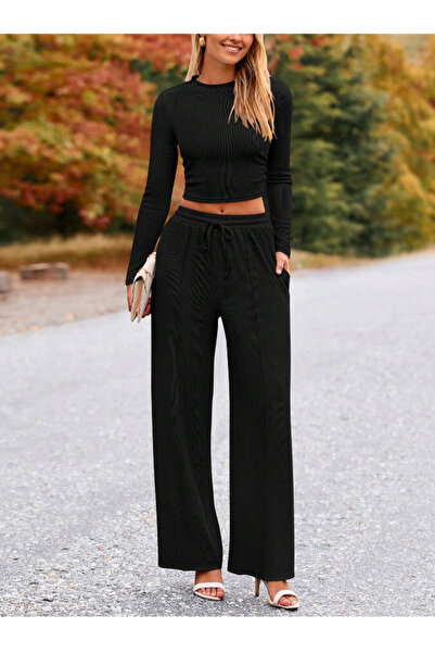 yx yustex sport Pantaloni de trening negri, largi, supradimensionați, cu croi...