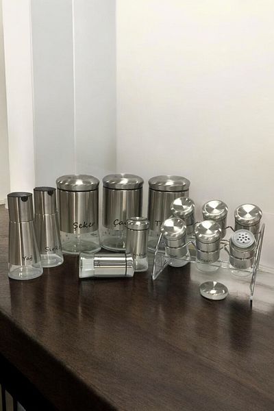 Pinkev 13 Piece Glass Spice Rack Spice Set - Inox