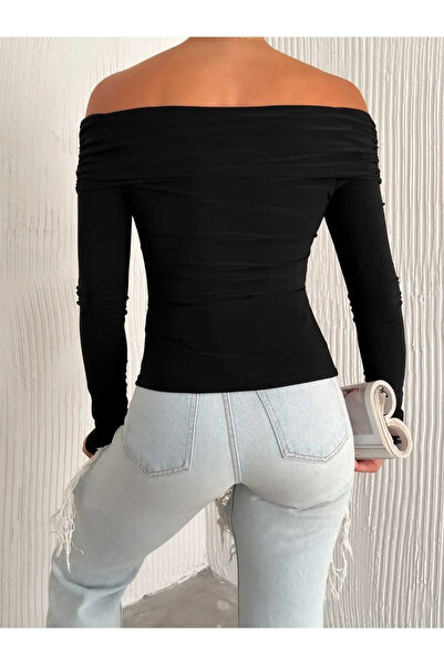 alenmoda Asymetrická blůza Sandy Crop s dlouhým rukávem Madonna