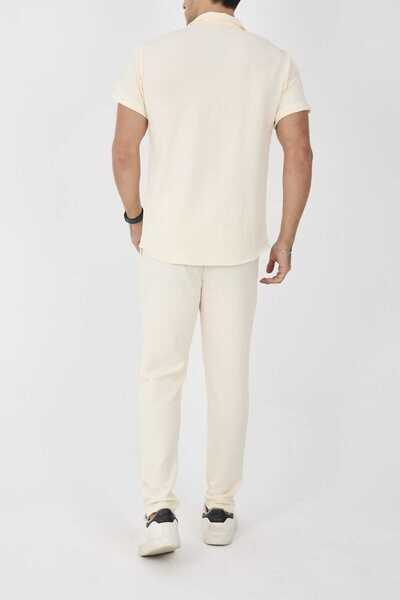 MCZ GİYİM Чоловіча сорочка з коротким рукавом, облягаючий крій, комір з еластичною вставкою, бежева сорочка, брюки з прямими штанинами, комплект верхнього та нижнього одягу