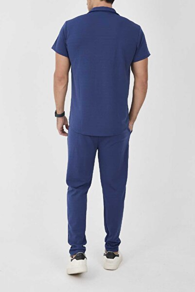MCZ GİYİM Navy Blue Color Crepe Fabric Slim Fit Men's Trousers - Shirt Bottom Top Suit