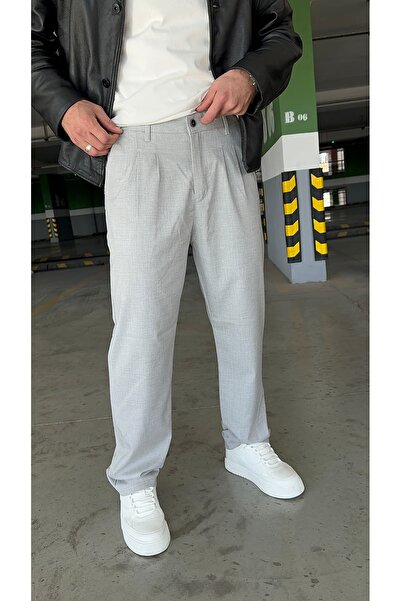 DENIM MAN Baggy Gri Renk Kaliteli Rahat Kesim Klasik Bol Paça Baggy Kumaş Pantolon