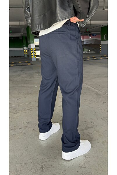 DENIM MAN Baggy Lacivert Renk Kaliteli Rahat Kesim Klasik Bol Paça Baggy Kumaş Pantolon