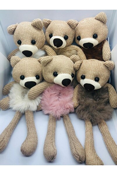 İnDerin Set de 6 agrafe de păr din cauciuc de pluș cu ursuleț (6 culori diferite)