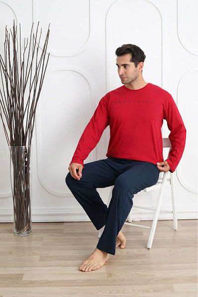 Temporium Men's Plus Size Printed Long Sleeve Pajamas Set