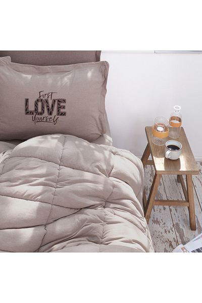 Karaca Home Motto Baumwolle Komfort Doppelbett-Set, Beige