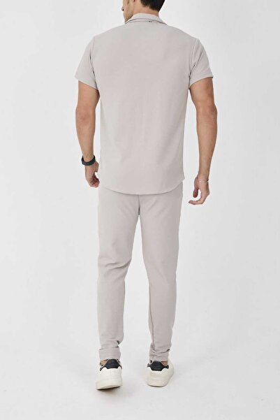 MCZ GİYİM Men's Short Sleeve Slim Fit Slim Fit Shirt Collar Lycra Gray Shirt Tapered Leg Pants Bottom Top Set