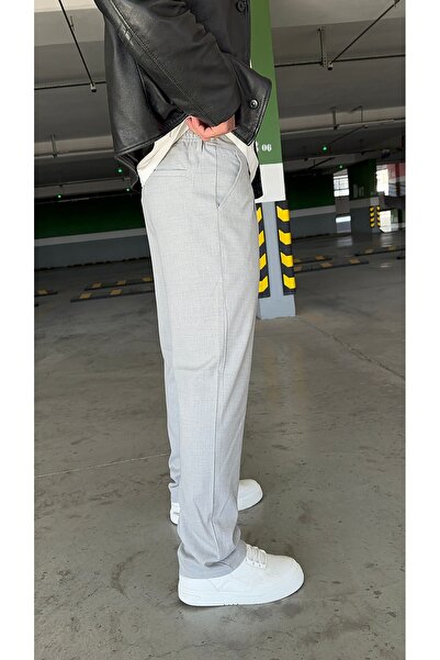 DENIM MAN Baggy Gri Renk Kaliteli Rahat Kesim Klasik Bol Paça Baggy Kumaş Pantolon