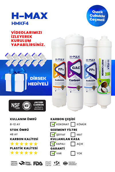 H-MAX Reverse Osmosis System H-max Kapalı Kasa Su Arıtma Cihazı 4lü Filtre Seti – 021