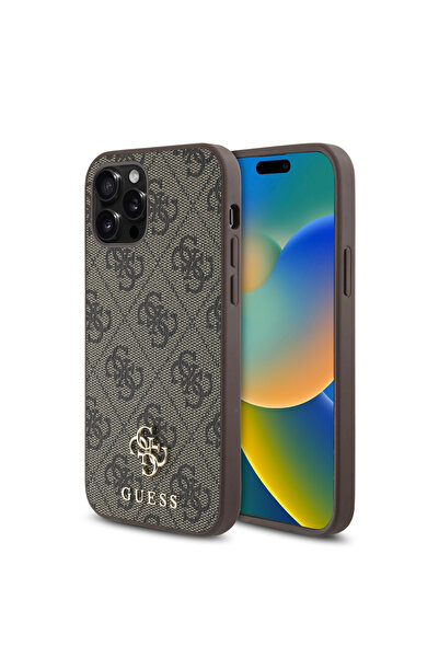 Guess iPhone 12 Pro Uyumlu  Kılıf Guess  Lisanslı Magsafe Şarj Özellikli Small 4G Classic Kapak Kahverengi