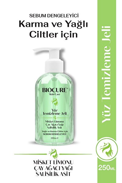 Biocure Yüz Temizleme Jeli Karma ve Yağlı Ciltler için Derinlemesine Temizleyici Salisilik Asit 250ml