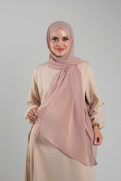 HÜRREM BONE Απλό κλασικό σάλι Dusty Rose με ραφές σιφόν 202112 _18