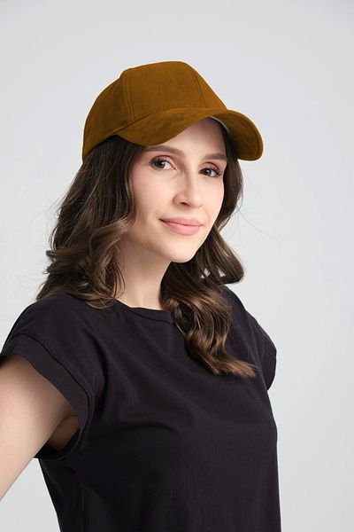 robanu Unisex Suede Sports Cap - Adjustable Velcro Camel Cap