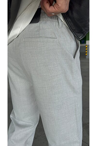 DENIM MAN Baggy Gri Renk Kaliteli Rahat Kesim Klasik Bol Paça Baggy Kumaş Pantolon