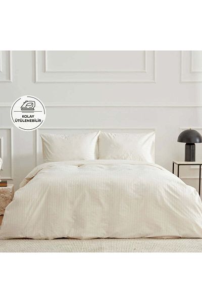 Karaca Home Josef gestreift Satin Doppel Bettbezug Set Ecru