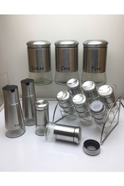 Pinkev 13 Piece Glass Spice Rack Spice Set - Inox