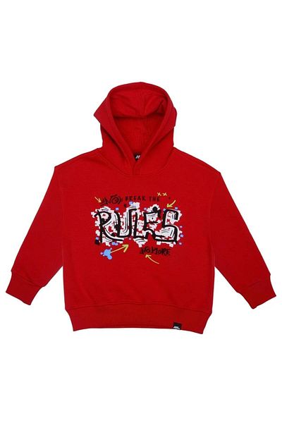No Fear Boy's Printed Raised Hooded Sweatshirt - Red