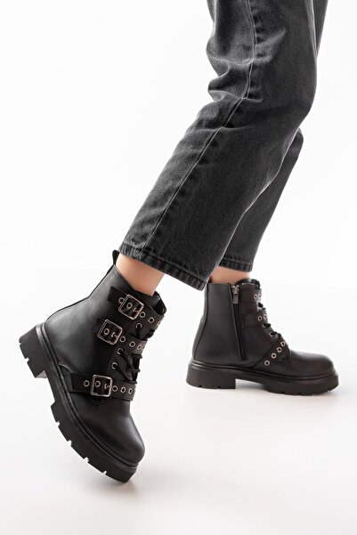 infon shoes creation 508-3039 Siyah Toka Aksesuarlı Fermuarlı  Günlük Kadın Bot