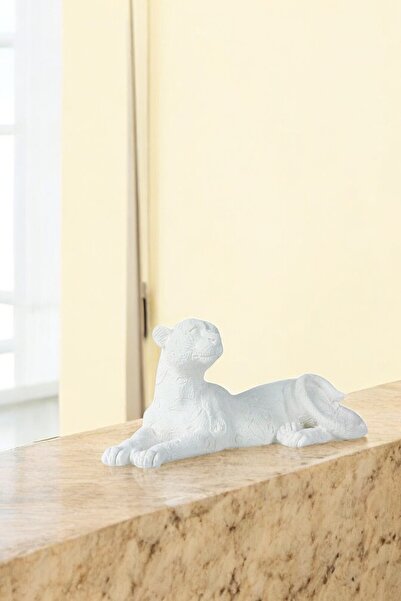 Evene Biblo Dekoratif Obje Heykel Leopar Biblo Dekoratif Süs Eşyası Beyaz Model 38