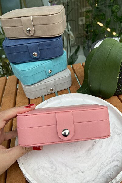 AURA ATELIER صندوق مجوهرات من جلد النوبوك الوردي، حقيبة مجوهرات، منظم أدوات ا...