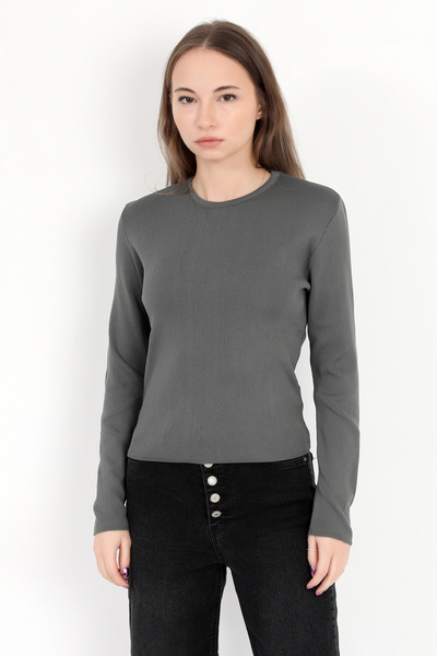GİYSA Women's Smoked 100% Polyamide Stretchy Crew Neck Knitwear Body - 2002