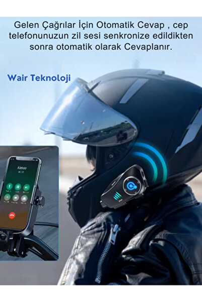 Wair Teknoloji Q28 Motosiklet Kaskı için Kameralı Bluetooth Kulaklık 1080p HD Ultra Geniş Açı Su Geçirmez