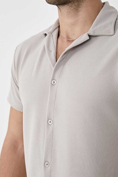 MCZ GİYİM Men's Short Sleeve Slim Fit Slim Fit Shirt Collar Lycra Gray Shirt Tapered Leg Pants Bottom Top Set