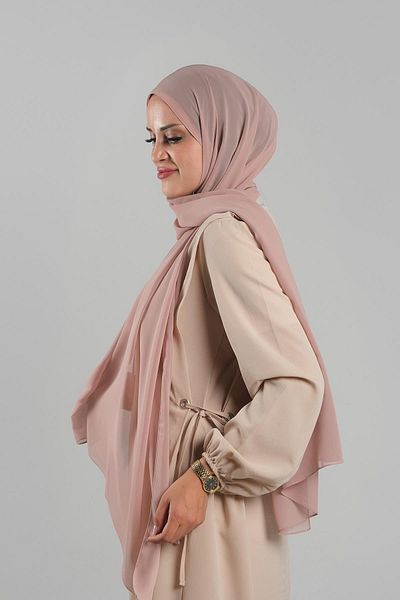 HÜRREM BONE Απλό κλασικό σάλι Dusty Rose με ραφές σιφόν 202112 _18