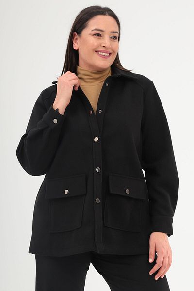 Metpoint Trend42Plus Large Size Snap Button Pocket Detailed Stamp Black Jacket
