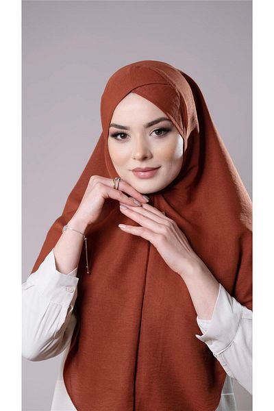 HÜRREM BONE Tan Practical Ready-Made Hijab Κασκόλ Βαμβακερό ύφασμα τζαζ μονής στρώσης σταυρός Hijab 2305_33